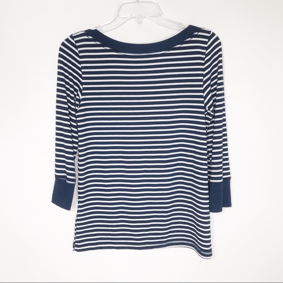 ANTHROPOLOGIE AKEMI + KIN Top, S Striped Navy White Walking Tour Top Classy Soft - Picture 7 of 7